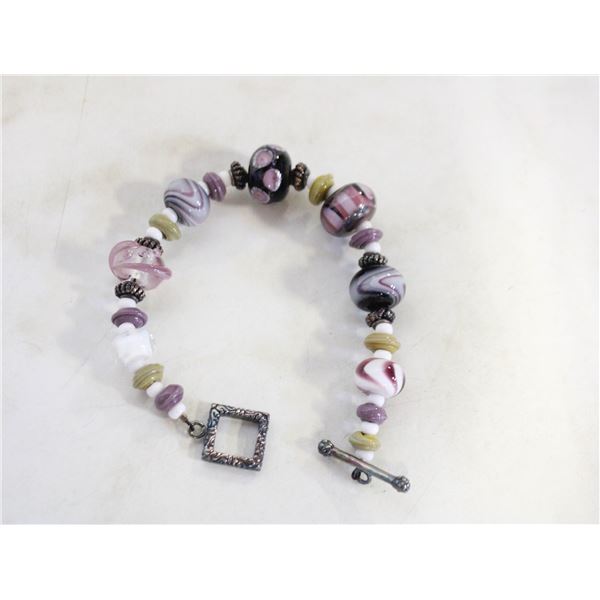 HANDMADE LAMPWORK BLOWN GLASS TOGGLE BRACELET