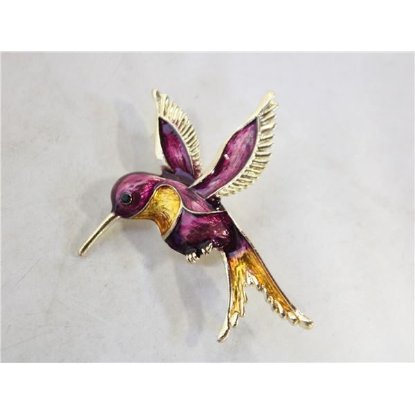 PURPLE & YELLOW ENAMEL HUMMINGBIRD BROOCH