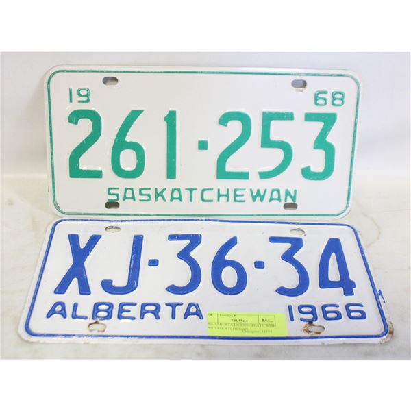 1966 ALBERTA LICENSE PLATE WITH 1968 SASKATCHEWAN