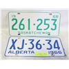 Image 1 : 1966 ALBERTA LICENSE PLATE WITH 1968 SASKATCHEWAN