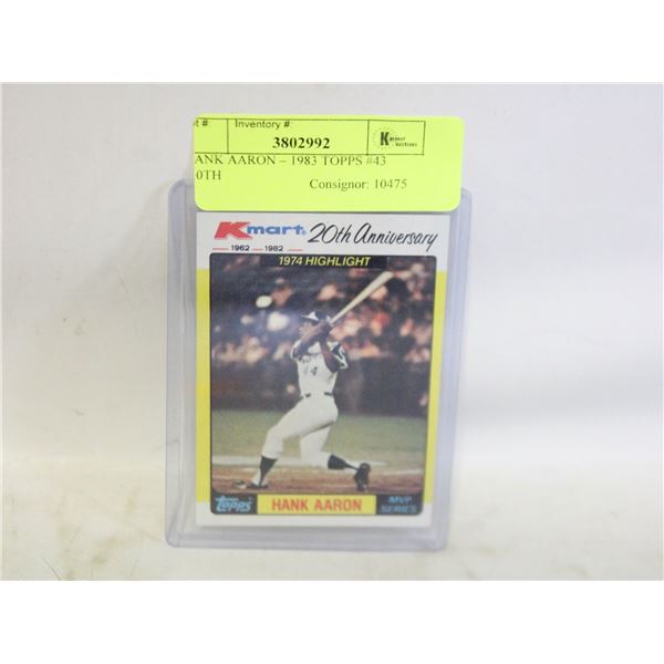 HANK AARON – 1983 TOPPS #43 (20TH
