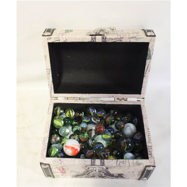 SCUUBE BRAND PARIS WOOD BOX W VTG. MARBLES