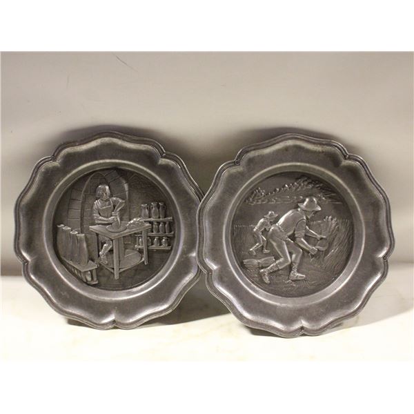 VTG. MARKED SPAIN 2 PEWTER PLATES