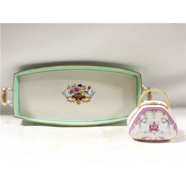 NORITAKE HAND PAINTED DISH, LIMOGES STYLE POR.