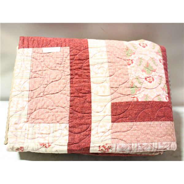 HOME-MADE QUILT, 86"X65", RUST COLORS, COTTON