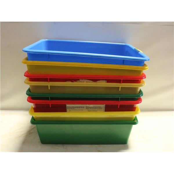 8 PLASTIC COLORED TOY BOXES