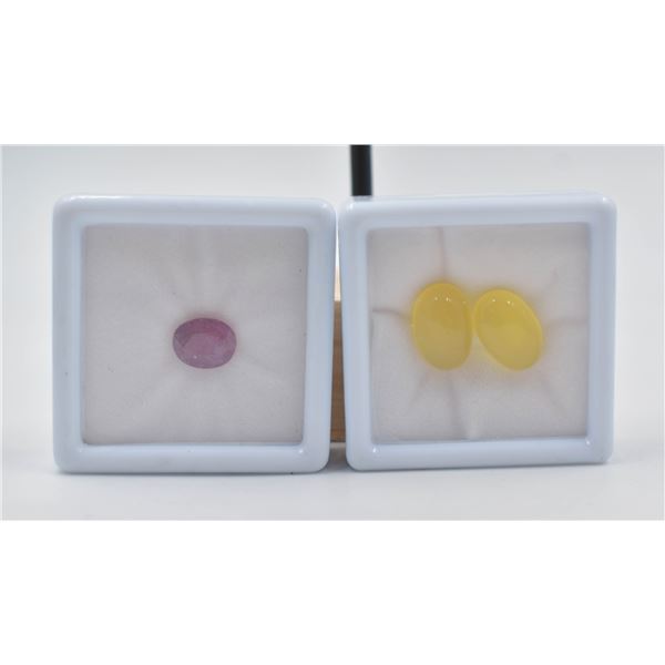#291-NATURAL CHALCEDONY 13.7CT & RUBY 2.90CT