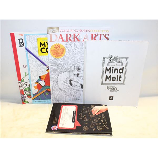 FLAT WITH 4 ADULT COLOURING BOOKS AND 1