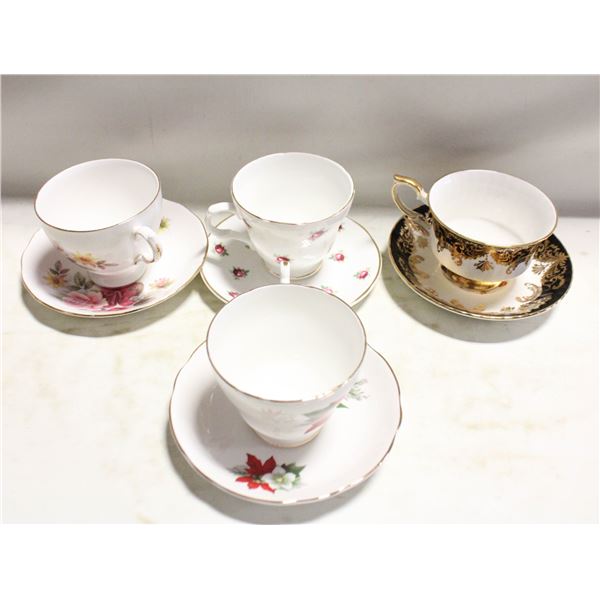 4 MATCHING TEACUPS AND SAUCERS