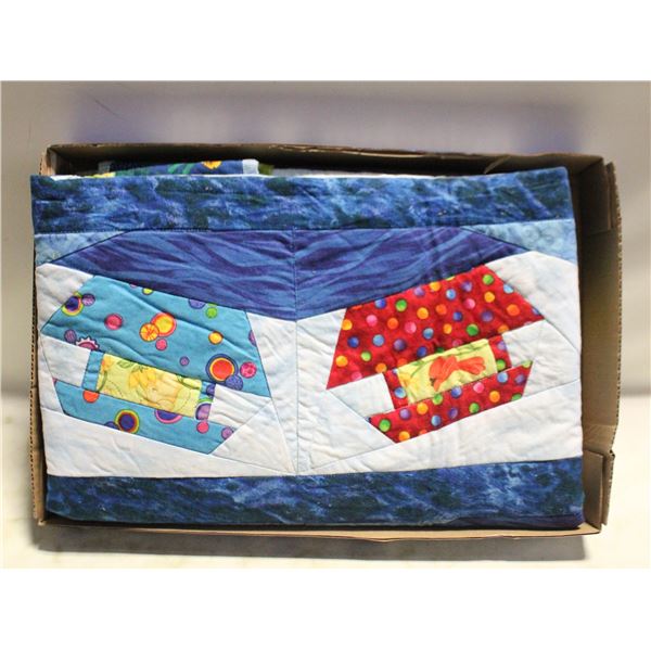 HOME-MADE QUILT, 12 TUG-BOAT BLOCKS,