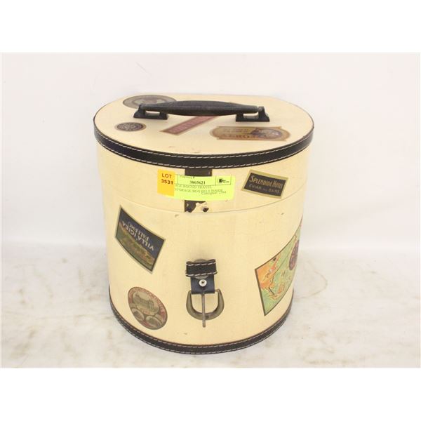 VINTAGE ROUND TRAVEL HAT/STORAGE BOX FELT INSIDE