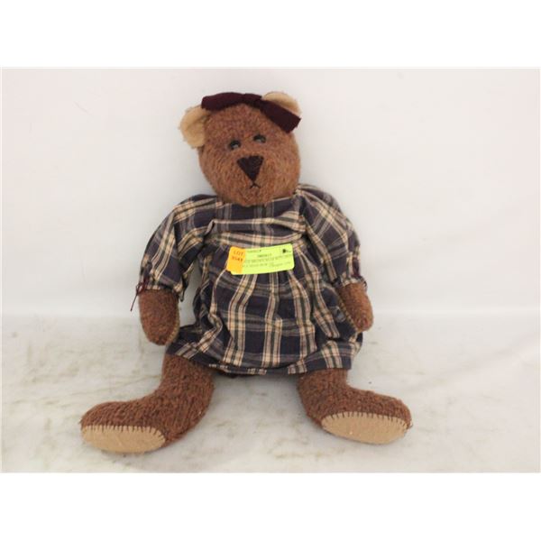 VINTAGE BROWN BEAR WITH DRESS PURPLE HEAD BOW TIE