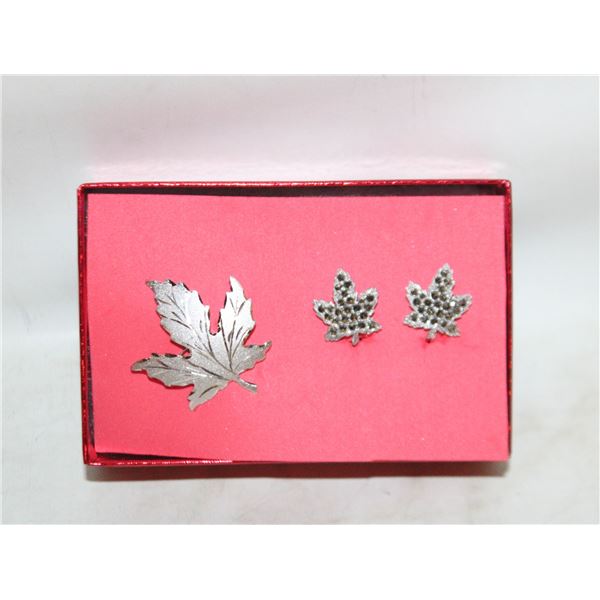 1950'S KEYES MAPLE LEAF EARRINGS & 50'S EMC BROOCH