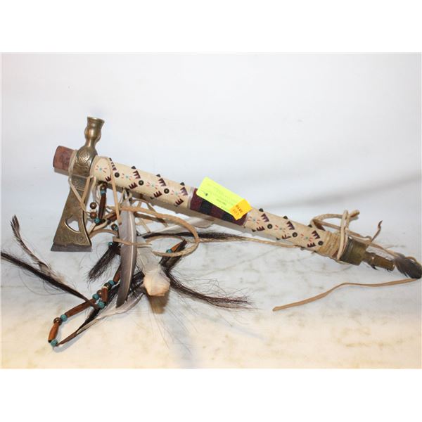 DECORATIVE NATIVE HATCHET BRASS STEEL LEATHER &