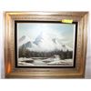 Image 1 : VINTAGE PAINTING CABIN ALONG RIVER IN MOUNTIANS