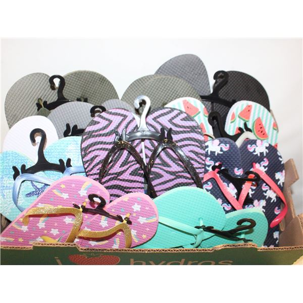 11PRS ASSORTED SANDALS VARIOUS ADULT+KIDS SIZES