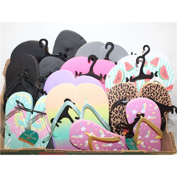 11PRS ASSORTED SANDALS VARIOUS ADULT+KIDS SIZES