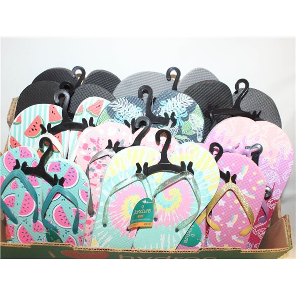 11PRS ASSORTED SANDALS VARIOUS ADULT+KIDS SIZES