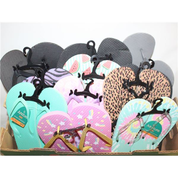 11PRS ASSORTED SANDALS VARIOUS ADULT+KIDS SIZES