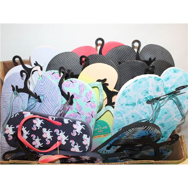 11PRS ASSORTED SANDALS VARIOUS ADULT+KIDS SIZES