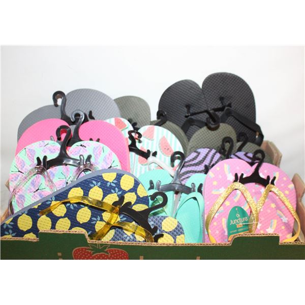 11PRS ASSORTED SANDALS VARIOUS ADULT+KIDS SIZES