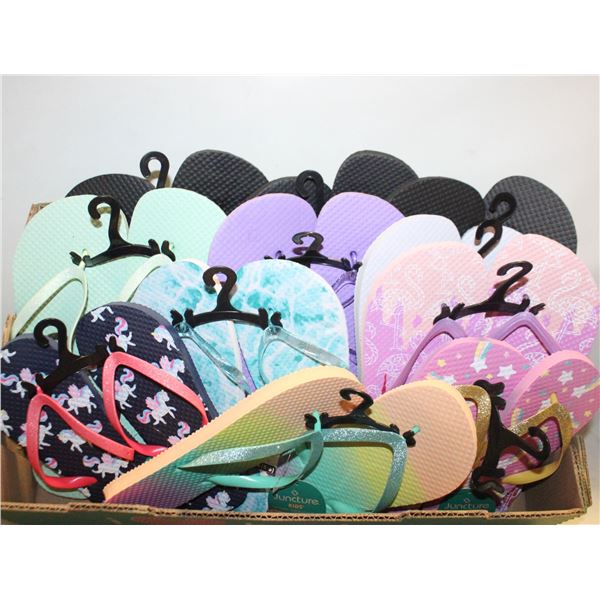 11PRS ASSORTED SANDALS VARIOUS ADULT+KIDS SIZES