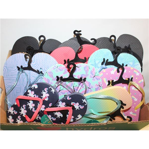 11PRS ASSORTED SANDALS VARIOUS ADULT+KIDS SIZES