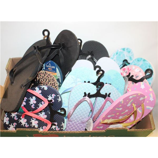 11PRS ASSORTED SANDALS VARIOUS ADULT+KIDS SIZES