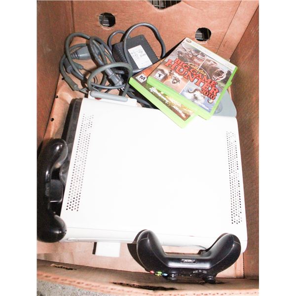 XBOX 360 WITH GAMES, CONTROLLERS, HD HARDDRIVE &