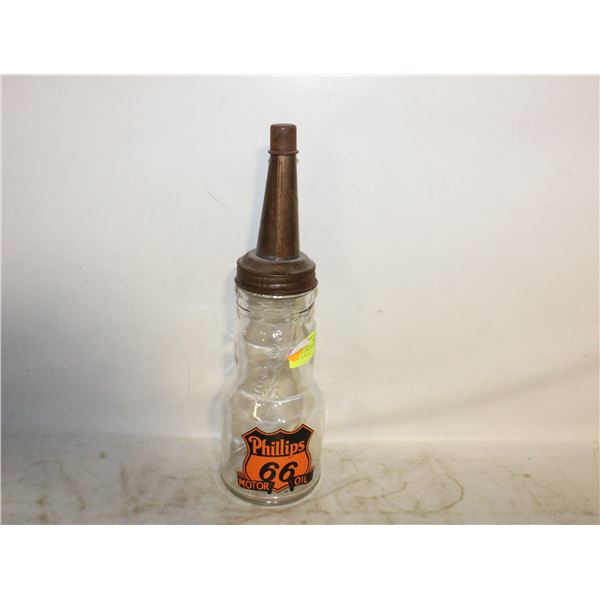 PHILLIPS 66 MOTOR OIL GLASS CAN & FUNNEL