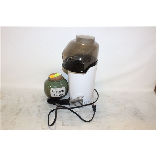 POPCORN PUMPER & CORKED GREEN JAR
