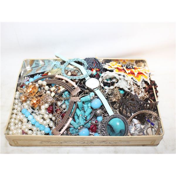 TIN OF COSTUME JEWELRY