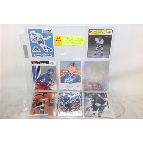 8 WAYNE GRETZKY CARDS OILERS L.A. ST LOUIS RANGERS