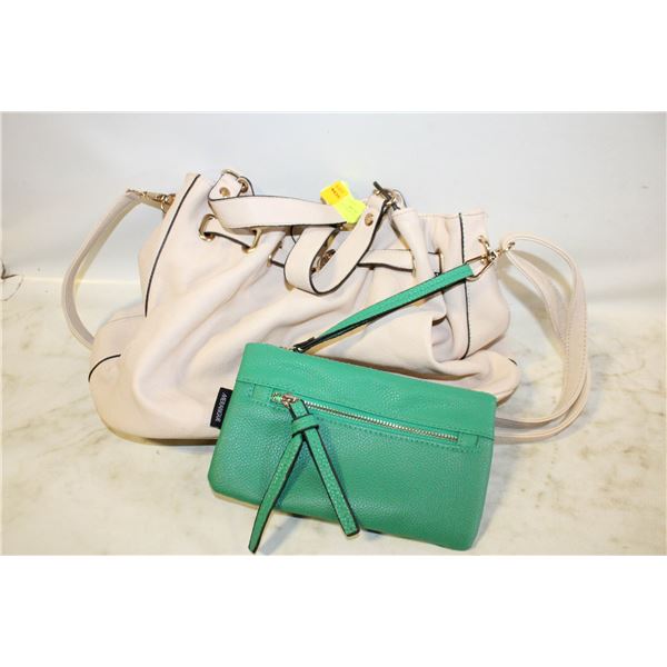 LADIES OFF-WHITE LEATHER HANDBAG +