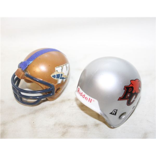 2 MINIATURE FOOTBALL HELMETS