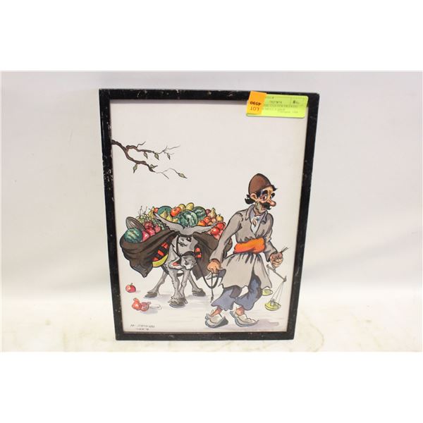 VINTAGE INK+COLOUR DRAWING FRUITS ON MULE A.SHOP