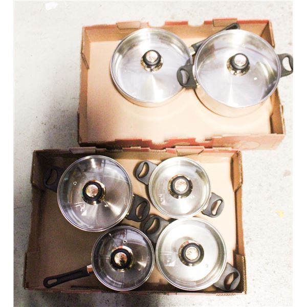 MATCHING SET OF 5 POTS / 1 PAN WITH LIDS, BRAND: