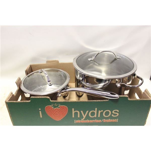 MATCHING SET OF 2 POTS, WITH GLASS LIDS, BRAND: