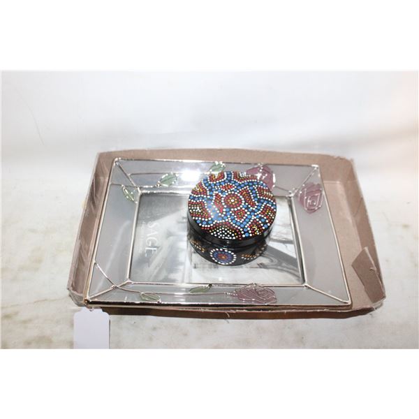 AUST. HANDPAINTED BOX, SAGE 5 X 7 PINK ENAMEL