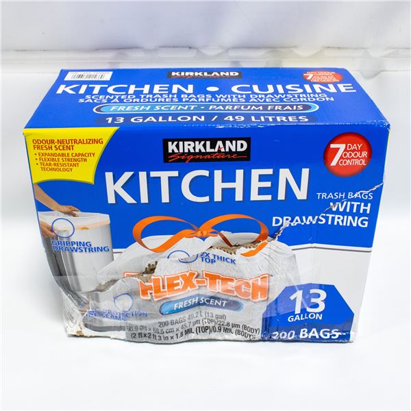 KIRKLAND KITCHEN TRASH BAGS WITH DRAWSTRING - 13G