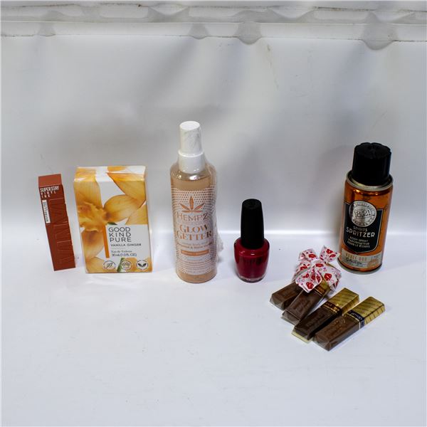 ASSORTED BAG OF SCENTED SPRAYS & GLOSS & POLISH
