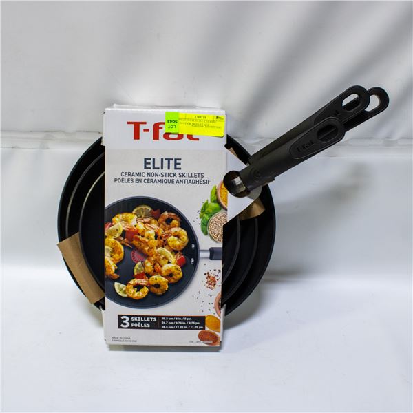 3 PIECE T-FAL ELITE CERAMIC NON-STICK SKILLET SET