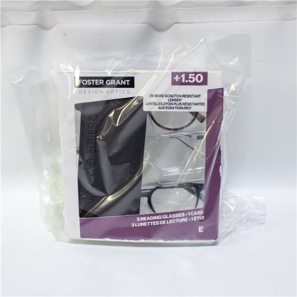 NEW 3 PACK OF FOSTER GRANT READING GLASSES +1.50