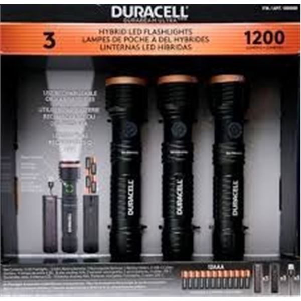NEW 3 PACK OF DURACELL HYBRID LED FLASHLIGHTS