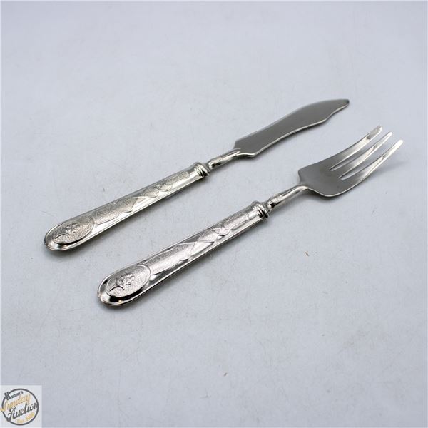 SILVER FORK AND KNIFE MARKED "800"