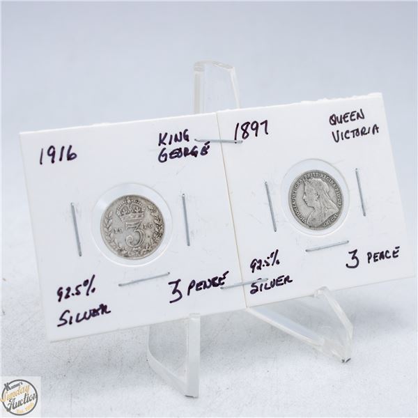 LOT OF 2 - 1916 AND 1897 3 PENCE