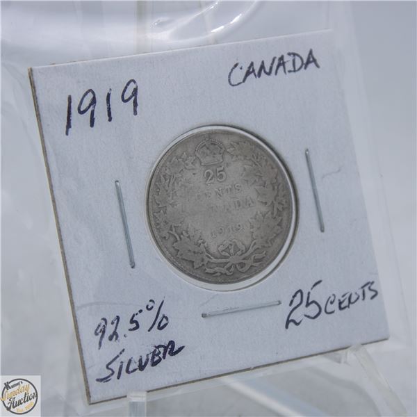 1919 92.5% SILVER 25 CENTS