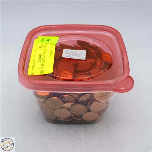 3LBS OF PENNIES - OVER 450 COINS