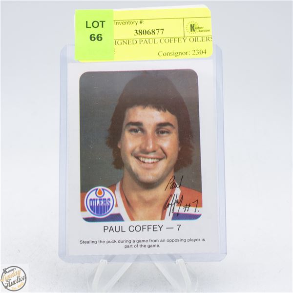 AUTO-SIGNED PAUL COFFEY OILERS ROOKIE