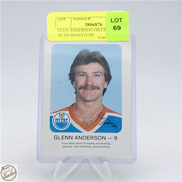 GLEN ANDERSON OILERS ROOKIE AUTO SIGNATURE